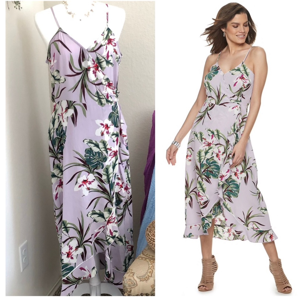 NWT❣️Jlo Flounce Faux-Wrap Purple Dress